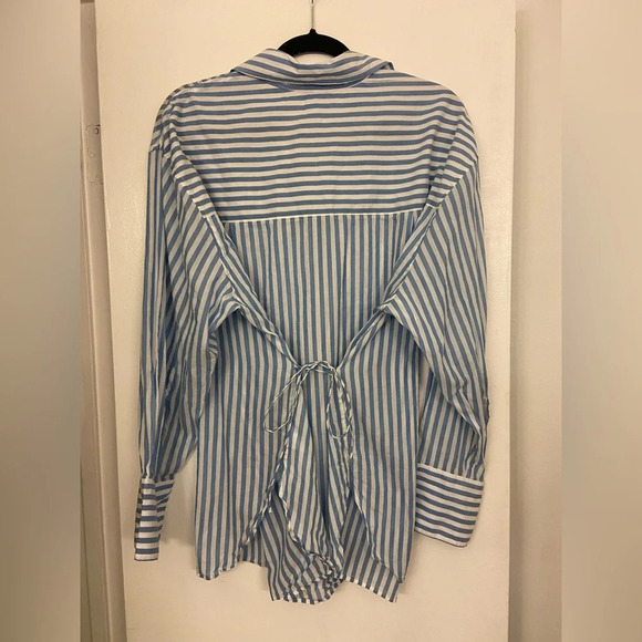 Vince Oversized Striped Long Sleeve Shirt Riviera Blue White Size Large - Picture 4 of 7